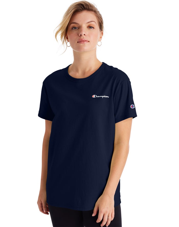 Champion Boyfriend Script Logo T-Shirt Dames - Donkerblauw - Belgie 3817HVBPW